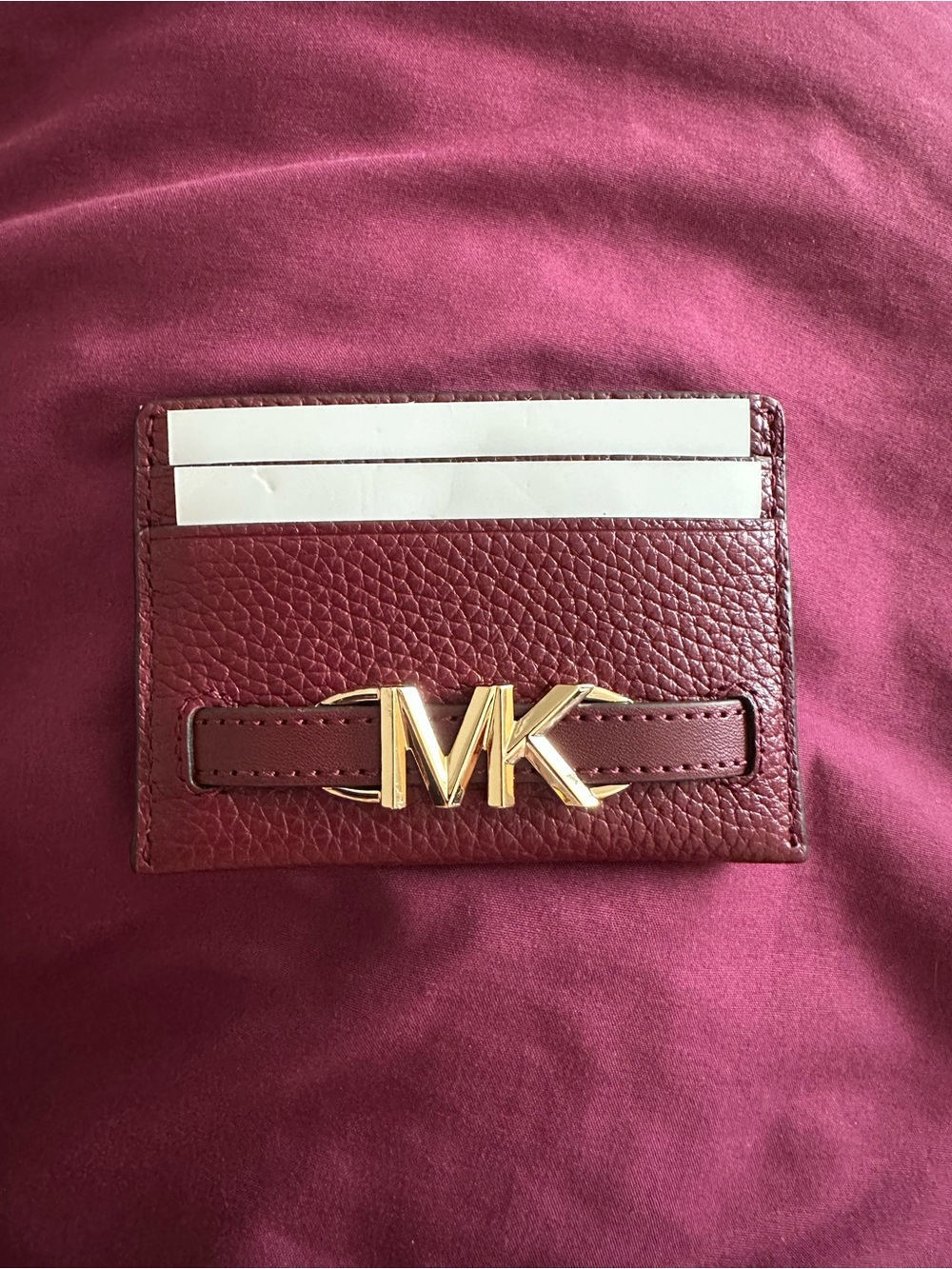 Michael Kors Dark Cherry Leather Card Holder with Gold MK Emblem - Picture 1 of 4